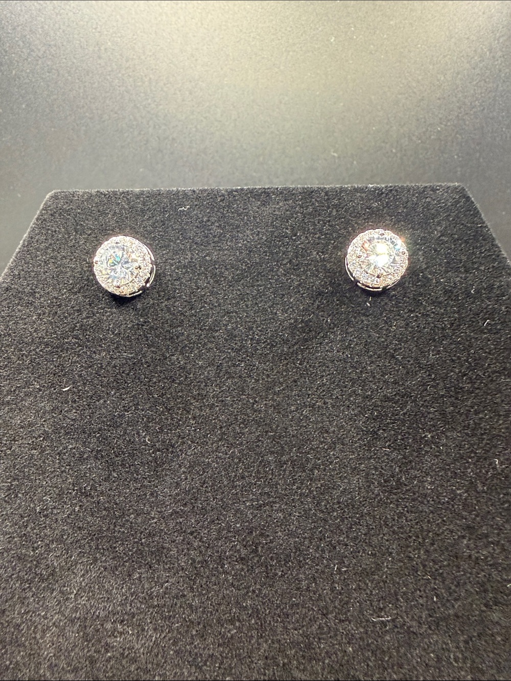 Diamond Halo Stud Earrings - Silver Tone